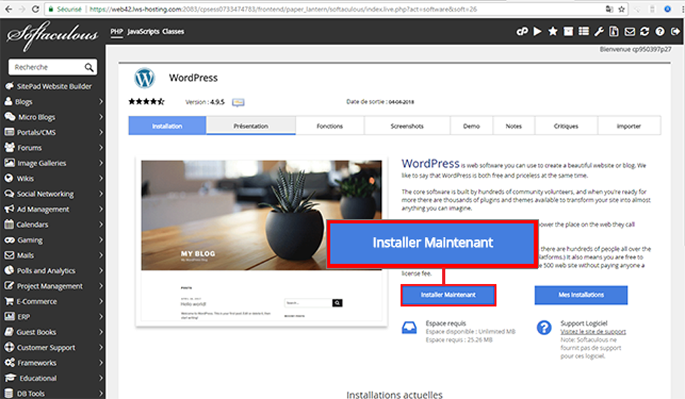 Comment installer Wordpress (CMS) depuis cPanel ?