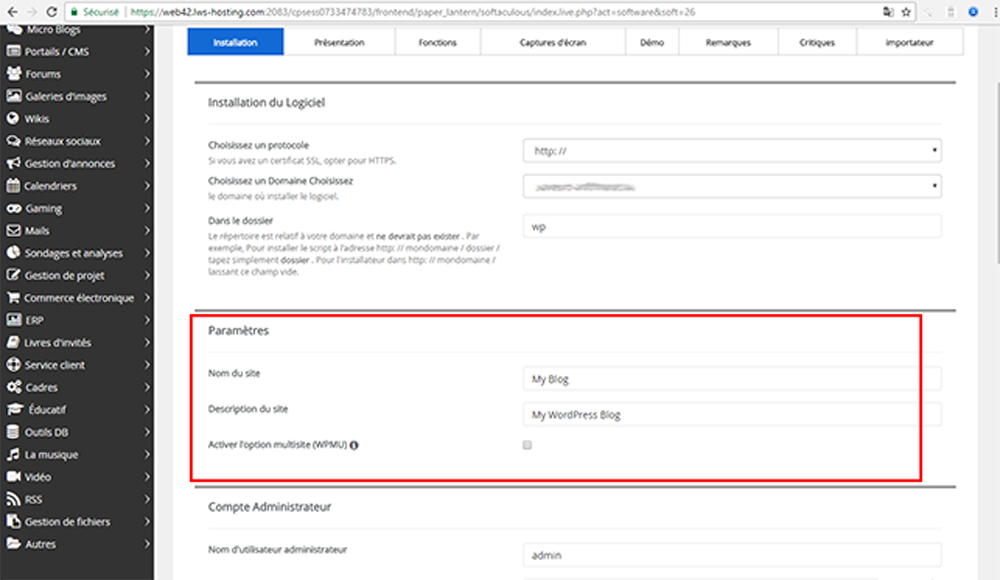 Comment installer Wordpress (CMS) depuis cPanel ?