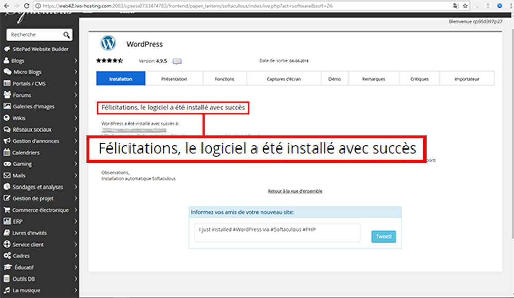 Comment installer Wordpress (CMS) depuis cPanel ?